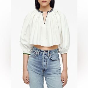 RE/DONE Victorian Cut Off cotton blouse NWT Large